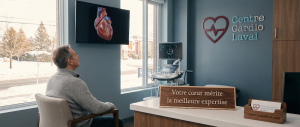 Patient en salle d'attente du Centre Cardio Laval avant son échographie cardiaque à Laval