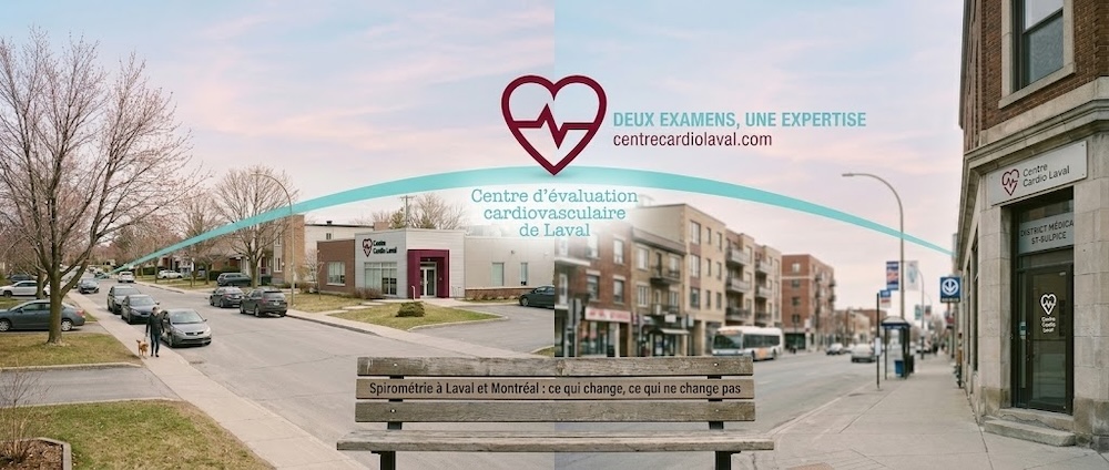 Spirométrie à Laval et Montréal - deux cliniques du Centre Cardio Laval reliées par un pont symbolique