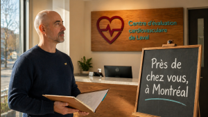 ECG d'effort à Montréal — réception de la nouvelle Clinique Centre Cardio Laval au District Médical St-Sulpice avec le propriétaire Jean-François Boucher
