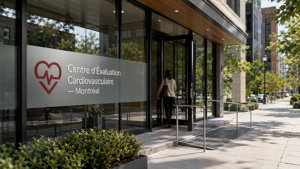 Entrée accessible de la clinique de cardiologie à Montréal, rue Legendre Est