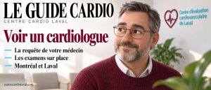 Couverture en 3D du magazine Le Guide Cardio, titrée Voir un cardiologue, pour préparer un rendez-vous avec un cardiologue à Montréal