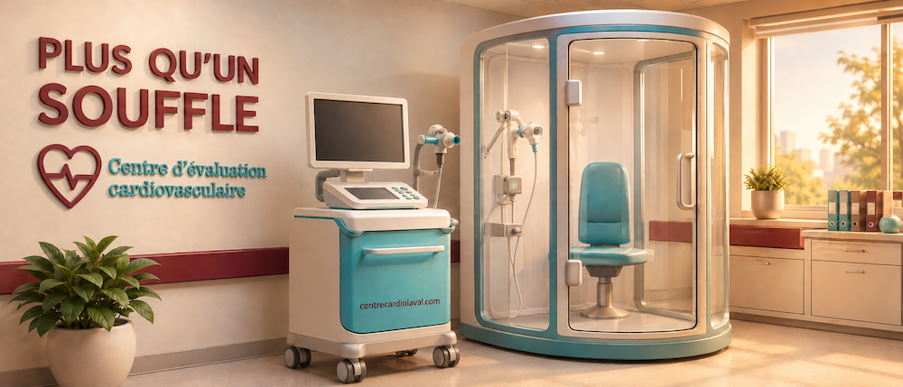 Appareil de test de fonction pulmonaire complet et cabine à la clinique de Laval